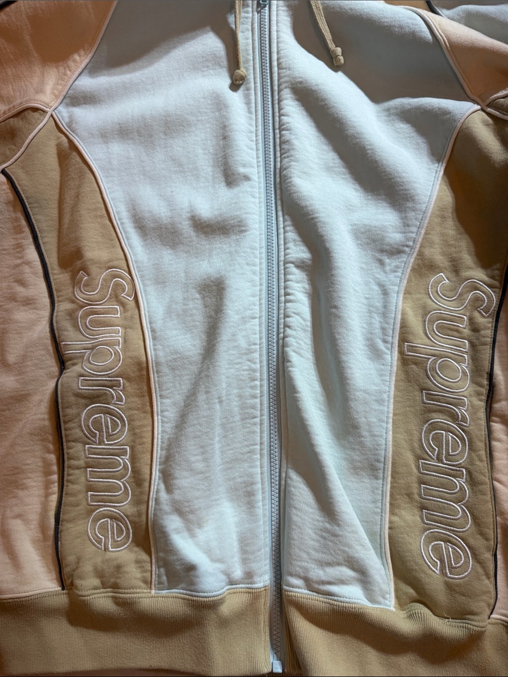 Supreme Pale Blue & Beige Colorblock Zip Hoodie with Embossed Logos - Picture 9 of 9